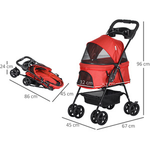 PawHut Dog Stroller Pet Travel Pushchair Foldable - Red by PawHut