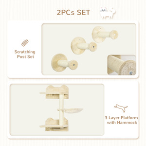 PawHut Cat Shelf with Wall-Mounted Scratching Post - Brown by PawHut