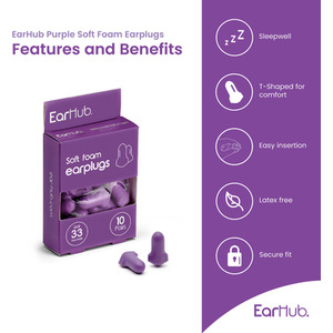 EarHub Sleepwell Soft Foam Earplugs 10 Pairs - Purple by EarHub