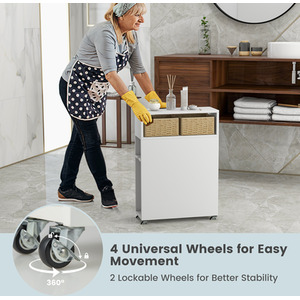 Movable Bathroom Storage Cabinet - White by Costway