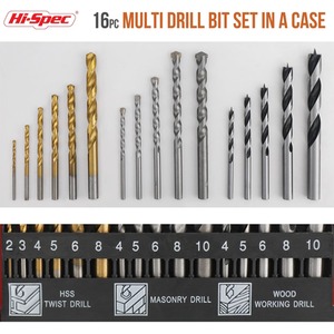 16 Piece Compact Multi Drill Bit Set - Gold by Hi-Spec