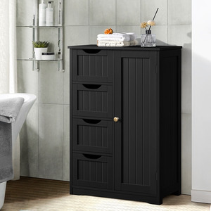 Yaheetech Bathroom Floor Cabinet with 4 Drawers and Cupboard - Black by Yaheetech