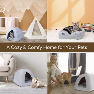 Cat Cave Bed Igloo, Foldable Cat Bed Tent with Removable Cushion - Grey by Nobleza