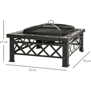 Outsunny 3 in 1 Square Fire Pit Metal - Black by Outsunny