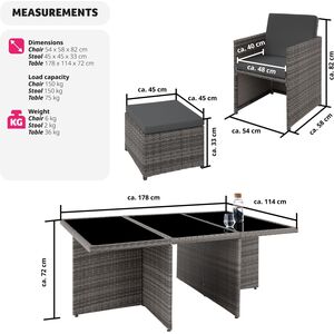 New York Rattan Garden Furniture Set with Protective Cover - Grey by tectake
