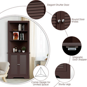 Costway Bathroom Corner Storage Cabinet Tall Bathroom Cabinet - Espresso by Costway