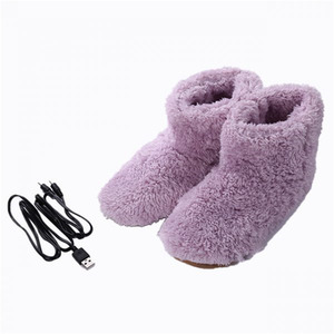 USB Electric Heated Slippers Plush Foot Warmer - Pink
