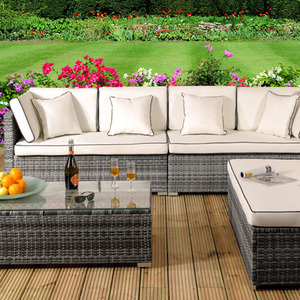 4 Piece Rattan Garden Patio Furniture Set - Grey by Comfy Living