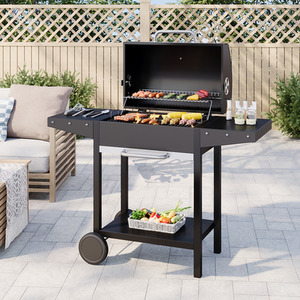 Outdoor Movable Charcoal BBQ Grill with Bottom Shelf - Black by komore