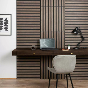 4x Square Wood Acoustic Slatted Wall Panels - Dark Oak by ALUXO