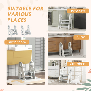 AIYAPLAY Toddler Step Stool with Handle, Foldable and Adjustable, Non-Slip - Grey by AIYAPLAY