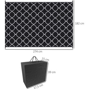 Outsunny Reversible Outdoor Rug with Carry Bag and Ground Stakes - Black by Outsunny