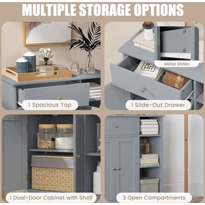 Bathroom Floor Cabinet Kitchen Cupboard - Grey by Costway