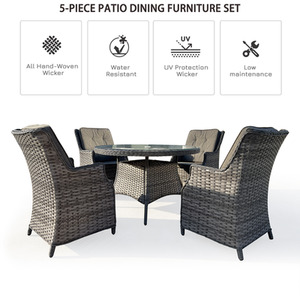 Luxury 5 Pieces Outdoor Rattan Dining Set - Grey by Furniture One