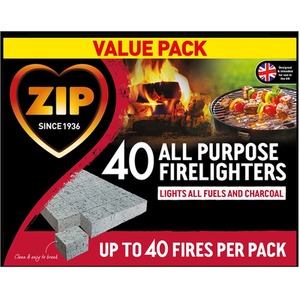 4x 40 Zip Firelighters All purpose Fire Starter Cubes Open Fire Pit BBQ - Neutral by Zip