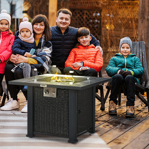 Outsunny 50,000 BTU Marble Desktop Rattan Gas Fire Pit Table - Black by Outsunny