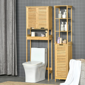 kleankin Bathroom Floor Cabinet with 3 Shelves and Cupboard, Slim Organiser - Natural by kleankin