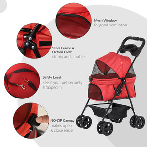 PawHut Dog Stroller Pet Travel Pushchair Foldable - Red by PawHut