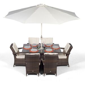 Arizona Square Rattan Patio Dining Set with Ice Bucket Drinks Cooler - Brown / 6 by Giardino