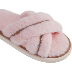 Plush Open-Toe Cross Strap Slippers - Sakura Pink / 5-6 by komore