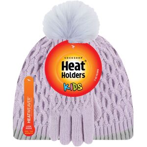 Heat Holders Girls Thermal Insulated Bobble Beanie Hat and Gloves - Purple by Heat Holders