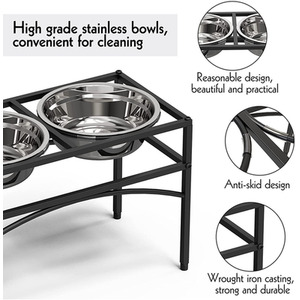 Step-Design Elevated Dog Feeder with Double Bowls - Black by Livingandhome