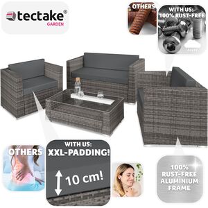 Rattan Garden Set Munich 4 Seats 1 Table - Grey by tectake