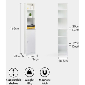 Tall Bathroom Cabinet in Shaker Style Design - White by VonHaus