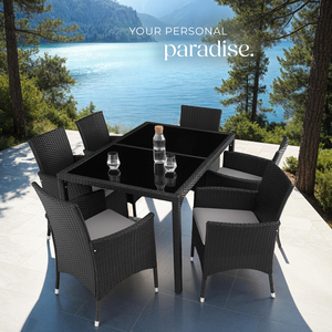 Rattan Garden Furniture Set 61 With Protective Cover - Black/Grey by tectake