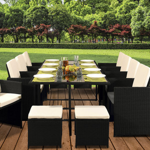 13 Piece Cube Rattan Garden Furniture Set - Black by Comfy Living