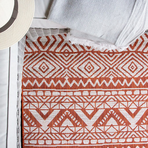 Rust Orange Aztec Tribal Flatweave Indoor Outdoor Rug by The Rug House