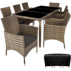 Rattan Garden Furniture Set 81 With Protective Cover - Nature/Dark Grey by tectake