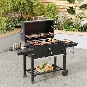 Garden Mobile Charcoal BBQ Grill with Side Table - Black by komore