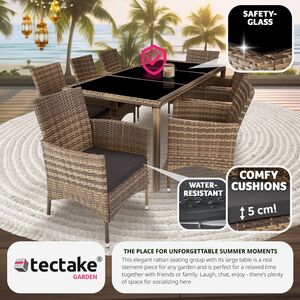 Rattan Garden Furniture Set 81 With Protective Cover - Nature/Dark Grey by tectake
