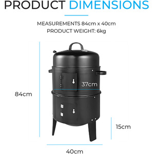 Fit4home Barrel Outdoor Charcoal BBQ Grill 3 in 1 Smoker Grill - Black by Fit4home