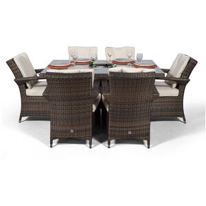Arizona Square Rattan Patio Dining Set with Ice Bucket Drinks Cooler - Brown / 6 by Giardino