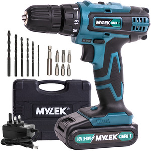 MYLEK 18V Cordless Drill Set with 13 Piece Accessory Screwdriver Kit - Blue by Mylek