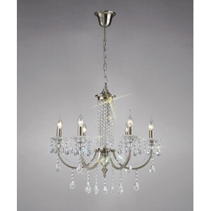 Leana Ceiling Pendant Chandelier 6 Light Satin Nickel, Crystal - Satin Nickel