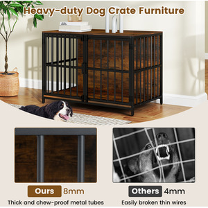 Dog Crate Furniture Dog Kennel - Brown by Costway