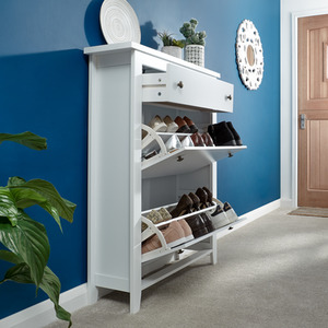 Deluxe Two Tier Shoe Cabinet - White by GFW