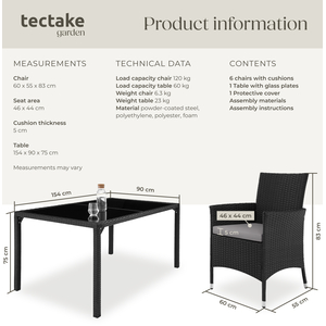 Rattan Garden Furniture Set 61 With Protective Cover - Black/Grey by tectake