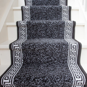 Black Geometric Bordered Cut To Measure Stair Carpet Runner 70cm Wide by The Rug House