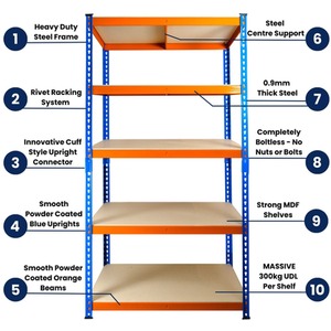 Extra Heavy Duty Racking Shelving 5 Levels - Blue & Orange / 45cm / 90cm by Trade Price Deals