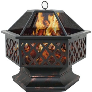 Hexagonal Fire Pit with Spark Guard