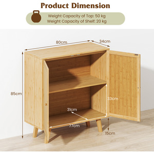 Bamboo Buffet Cabinet Sideboard Cabinet - Brown by Costway