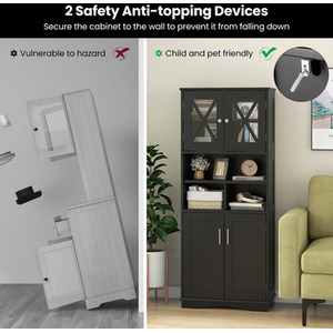 Tall Bathroom Cabinet Floor Storage Cabinet - Black by Costway