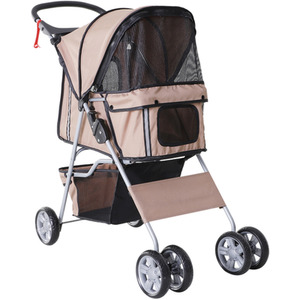 PawHut Pet Stroller Cats Foldable Travel Carriage with Wheels Zipper - Brown by PawHut