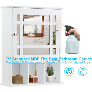 Bathroom Wall Cabinet Display Shelving Unit - White by Costway