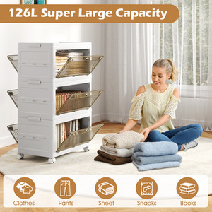 3-Tier Stackable Storage Bins Collapsible Storage Boxes - White by Costway
