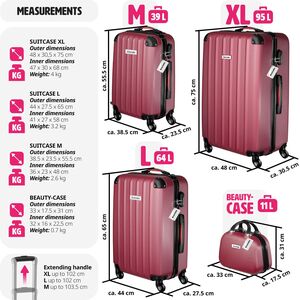 Suitcase Set Cleo - 4 Pieces, 3 Suitcases, 1 Beauty Case - Burgundy by tectake